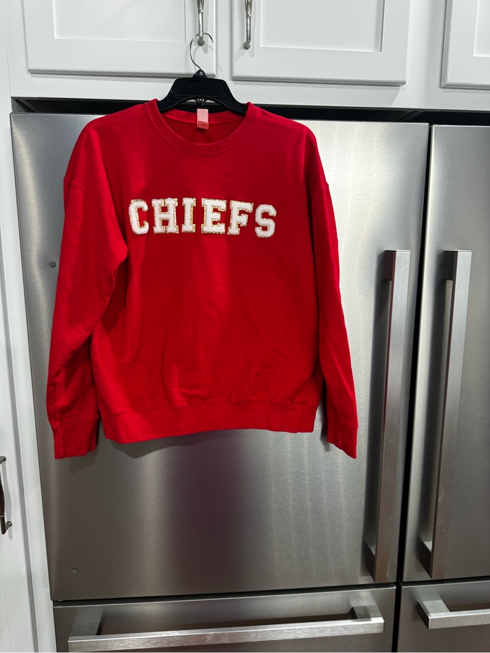 Gildan Red Crewneck Sweatshirt with White CHIEFS Chenille Letters